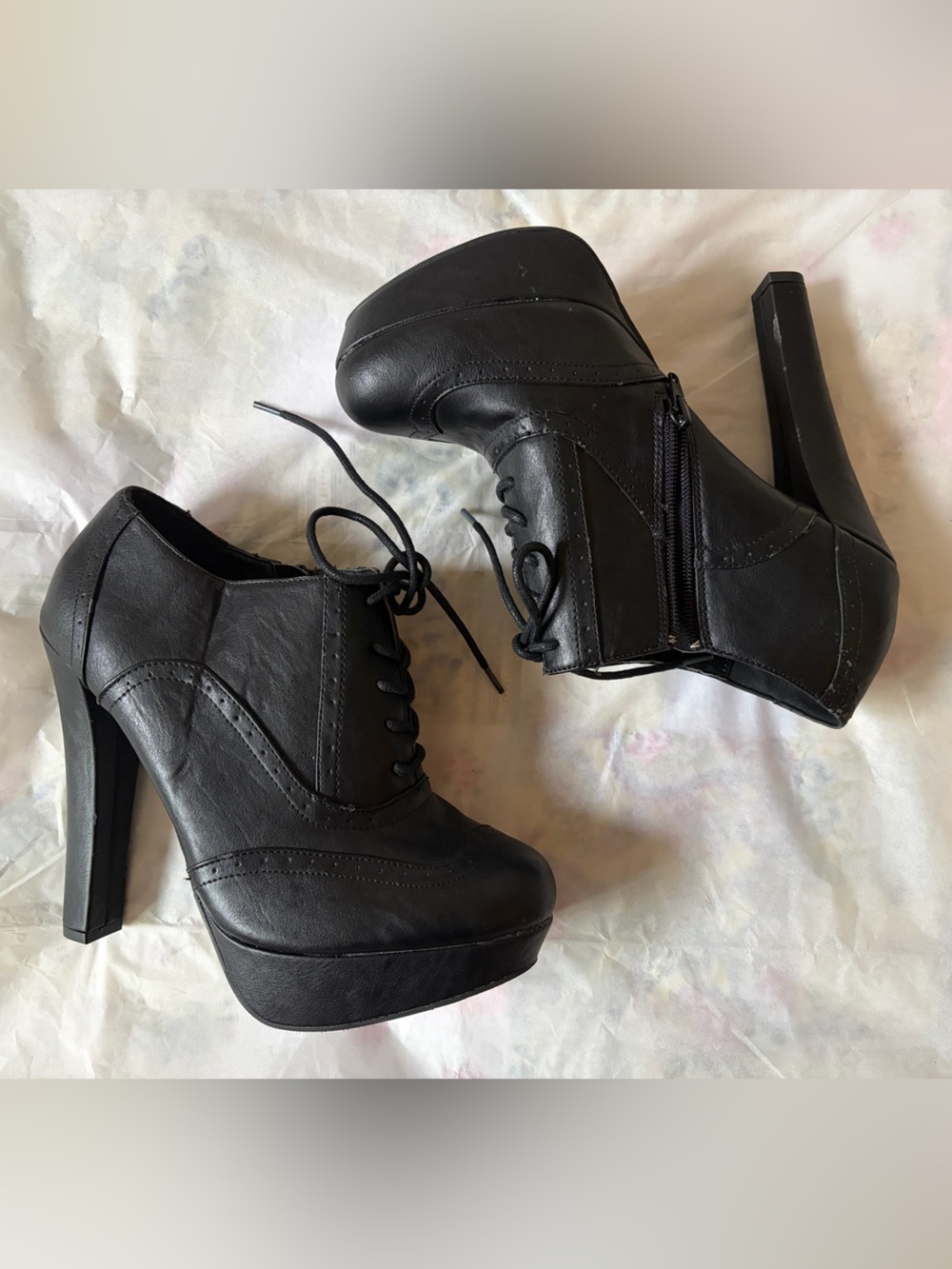 Charlotte Russe Black Lace-Up High Heel Platform Booties